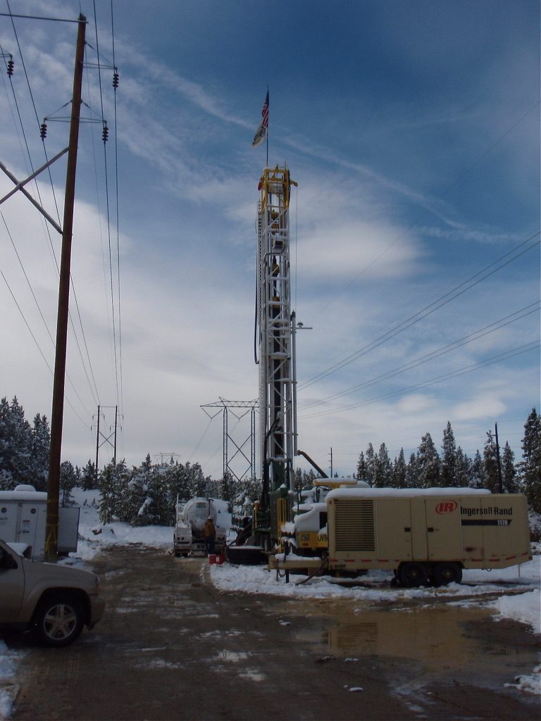 Drilling rig constructing a water-supply well in winter